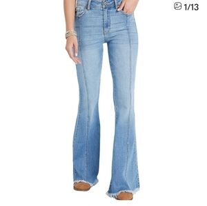 KanCan Light Blue Flare Jeans with Fringe Hem